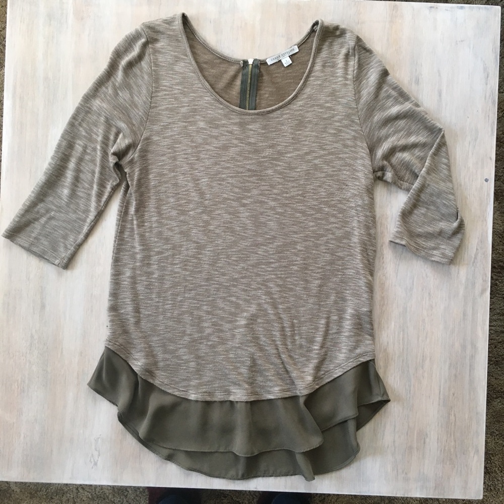 Lightweight Knit Sweater with Chiffon Hem